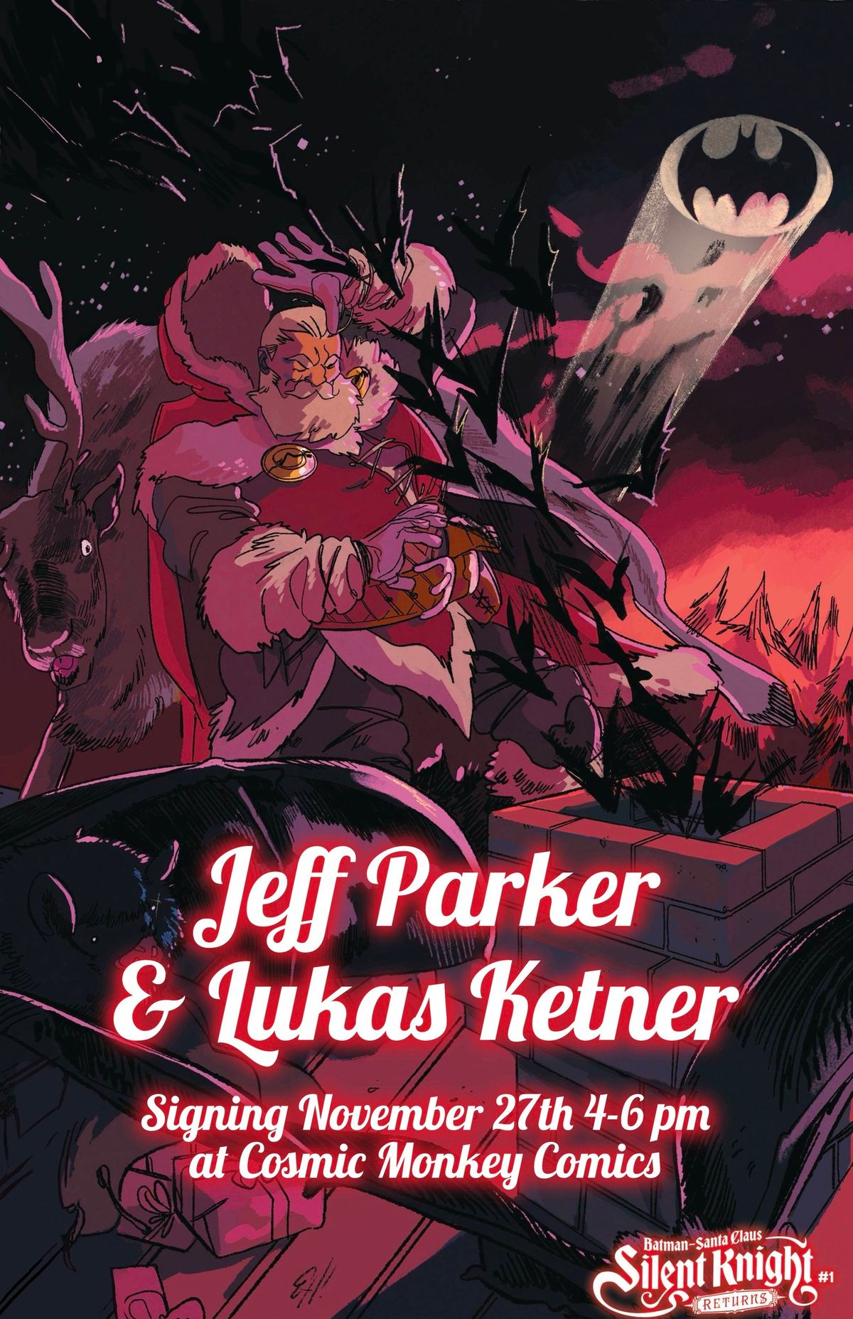 Batman Santa Claus Silent Knight Returns Signing with Jeff Parker & Lukas Ketner at Cosmic Monkey