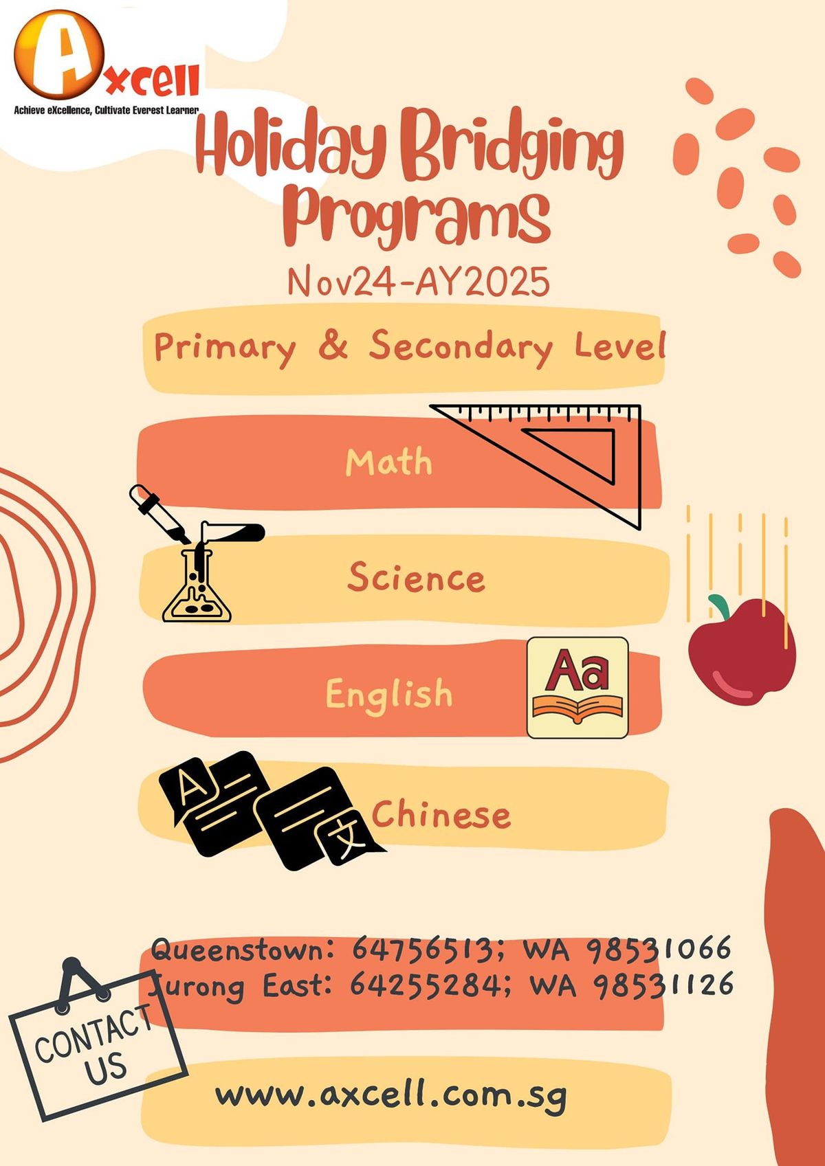 Axcell Holiday Bridging Programs and AY2025 Programs