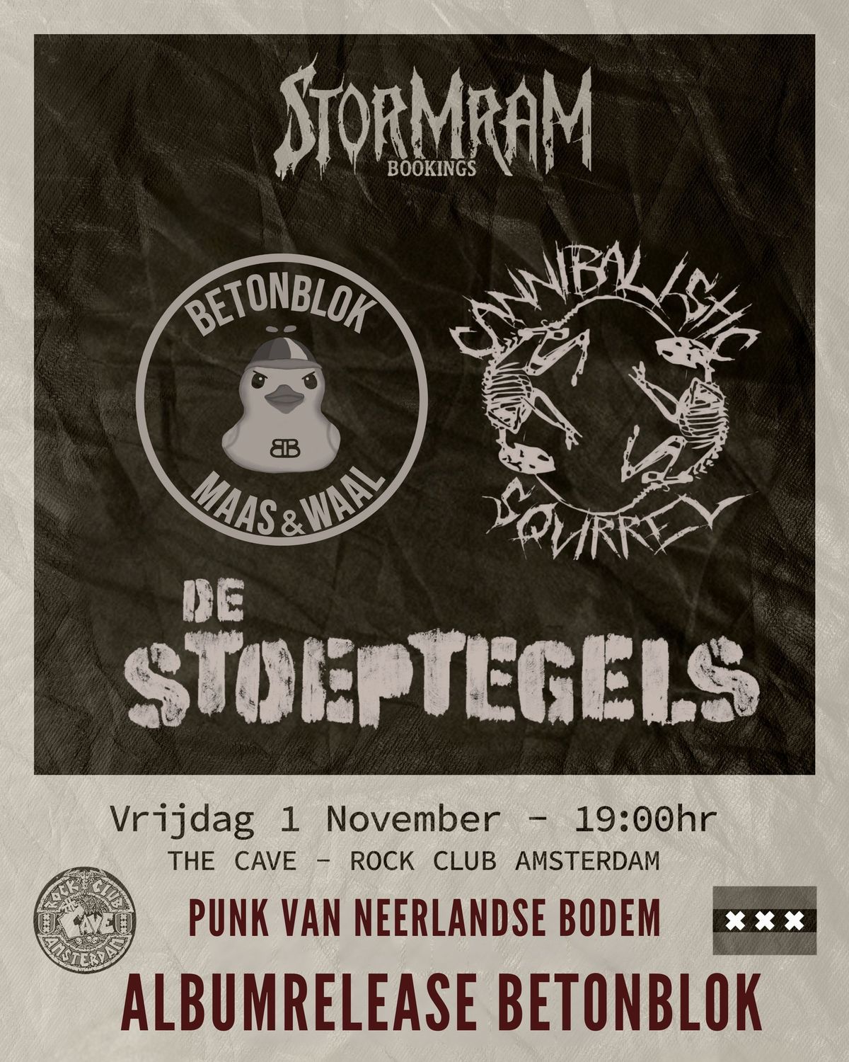 ALBUMRELEASE BETONBLOK + DE STOEPTEGELS + CANNIBALISTIC SQVIRREL | The Cave | Vrijdag 1 November 