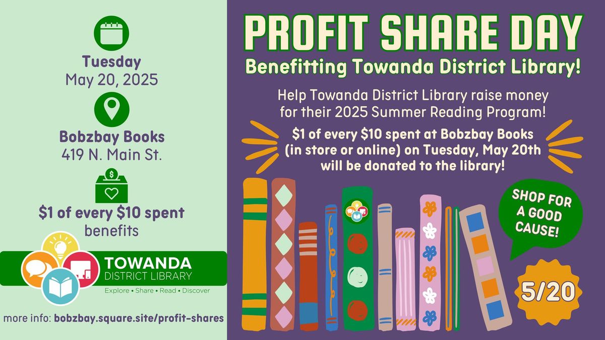 Profit Share Day Benefitting Towanda District Library at Bobzbay Books