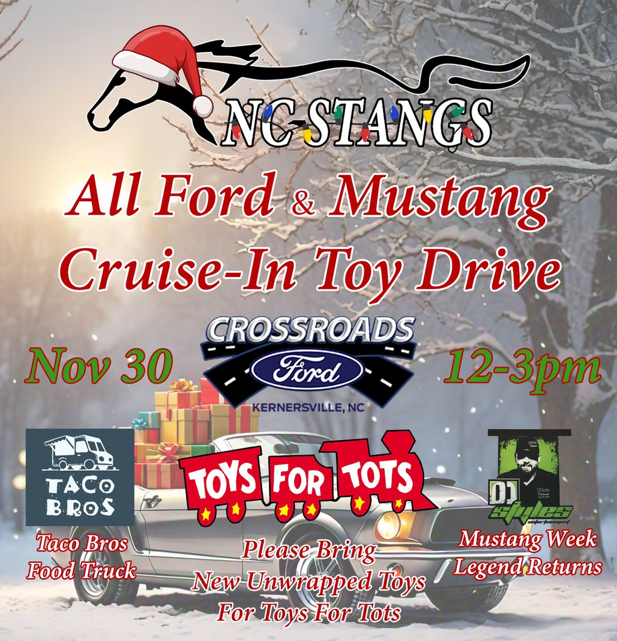 NC Stangs Annual Toys For Tots All Ford & Mustang Cruise-In Toy Drive