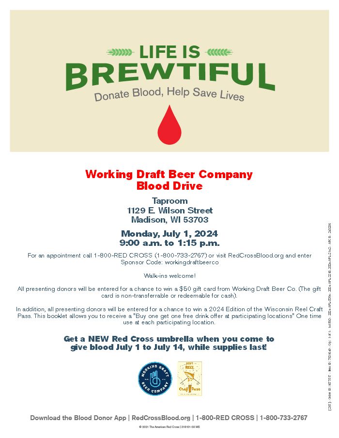 American Red Cross Blood Drive at Working Draft Beer Co