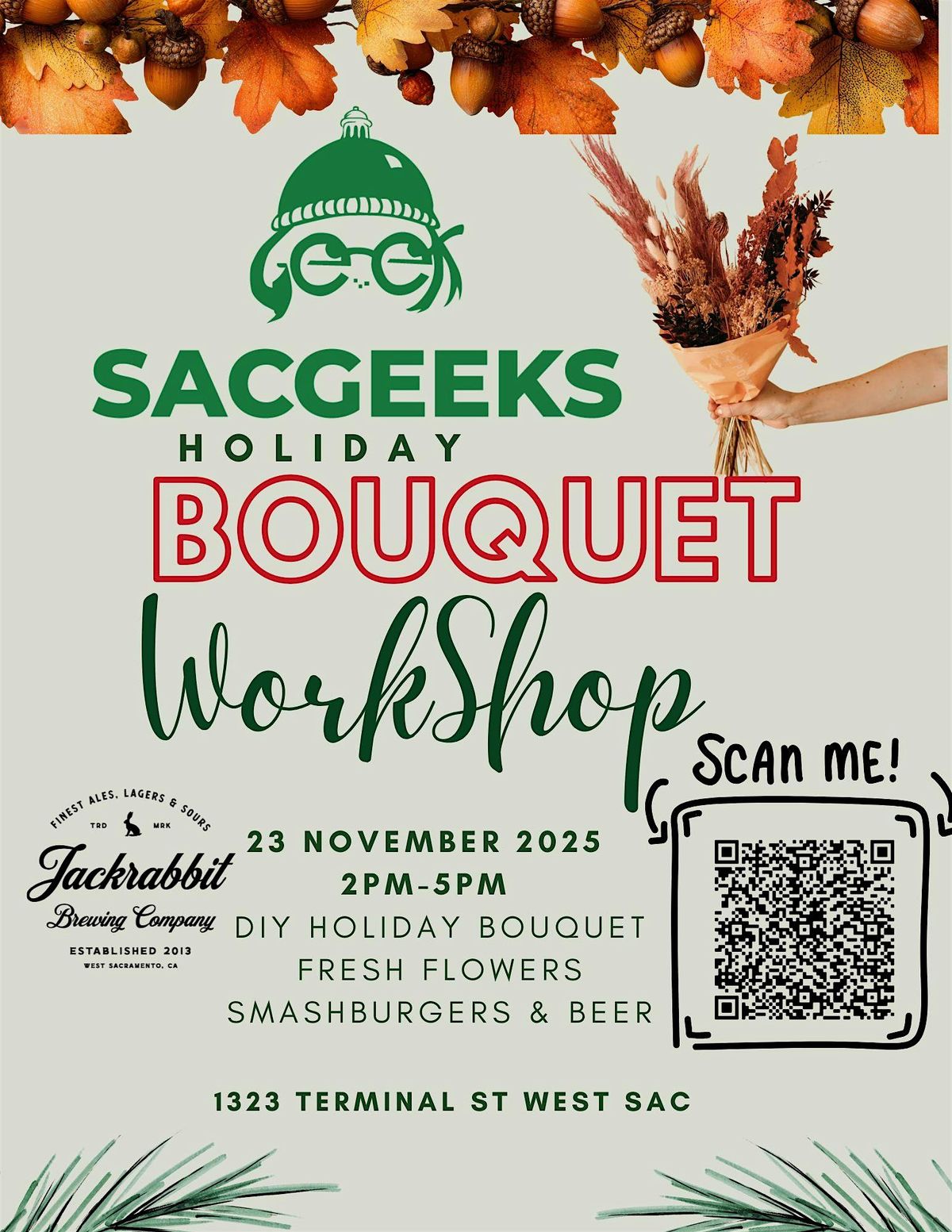 SacGeeks\u2019 Holiday Bouquet Workshop at Jack Rabbit Brewing Co.