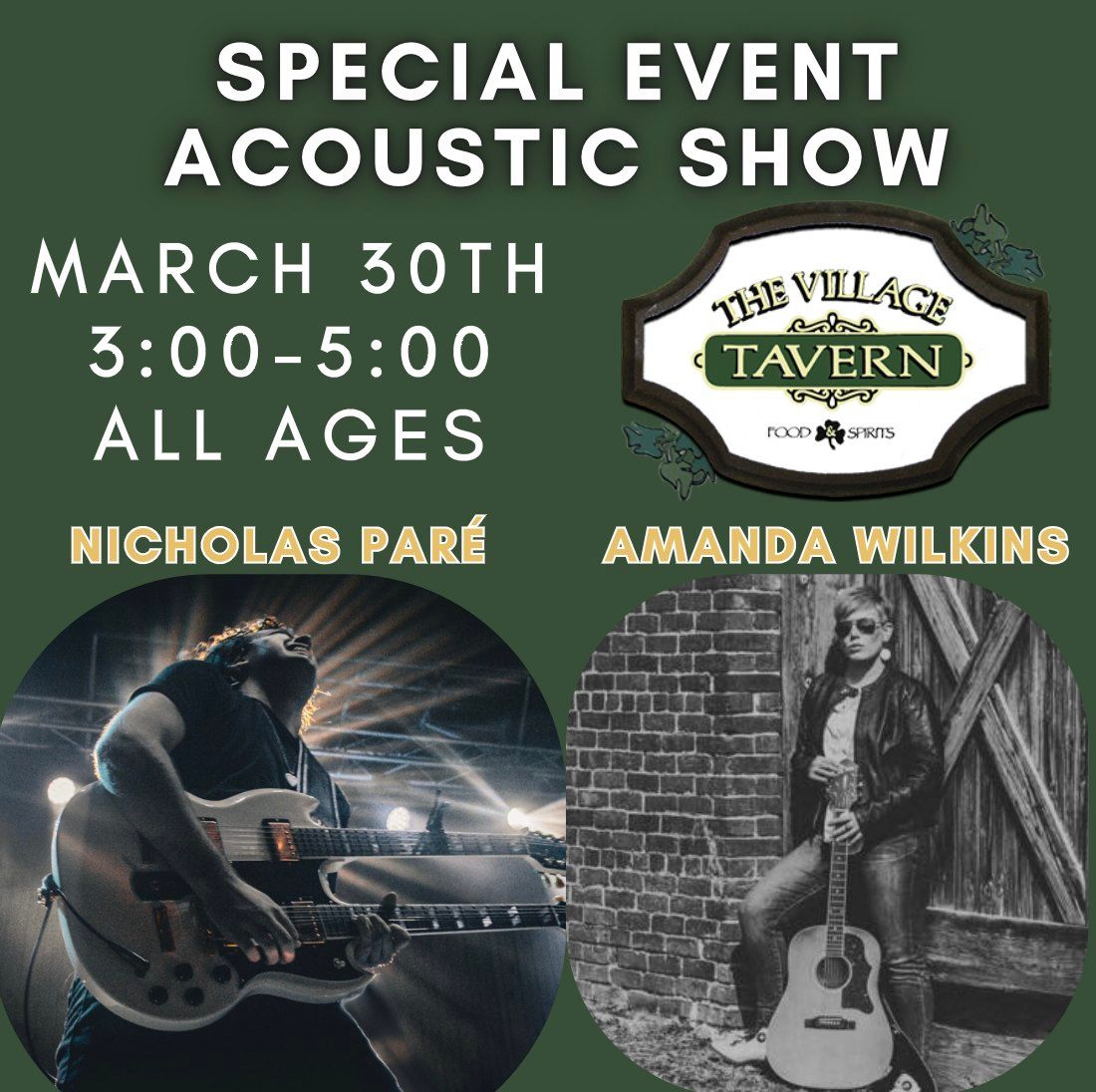 Nicholas Par\u00e9 + Amanda Wilkins LIVE at The Village Tavern *FREE SHOW*