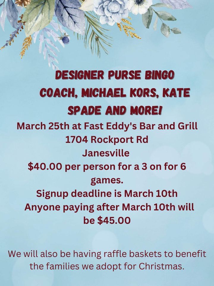Designer Purse Bingo, Fast Eddy's Bar & Grill, Janesville, 25 March 2023