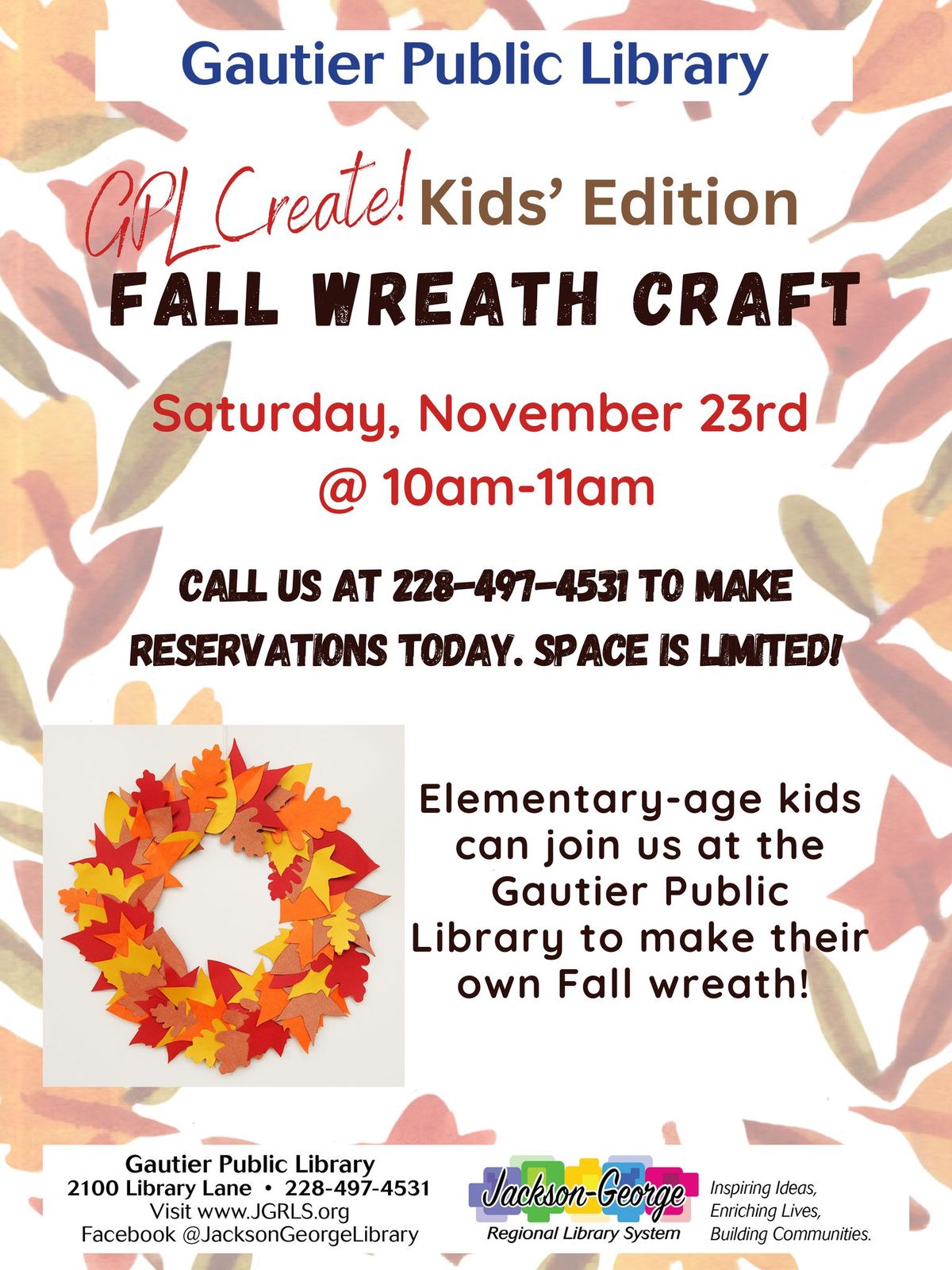 GPL Create! Kids' Edition - Fall Wreath Craft (elementary)