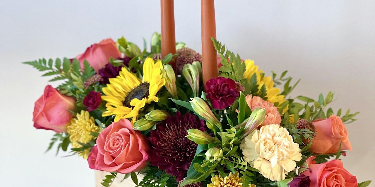 DIY Thanksgiving centrepiece in a container, Traditional with Candles