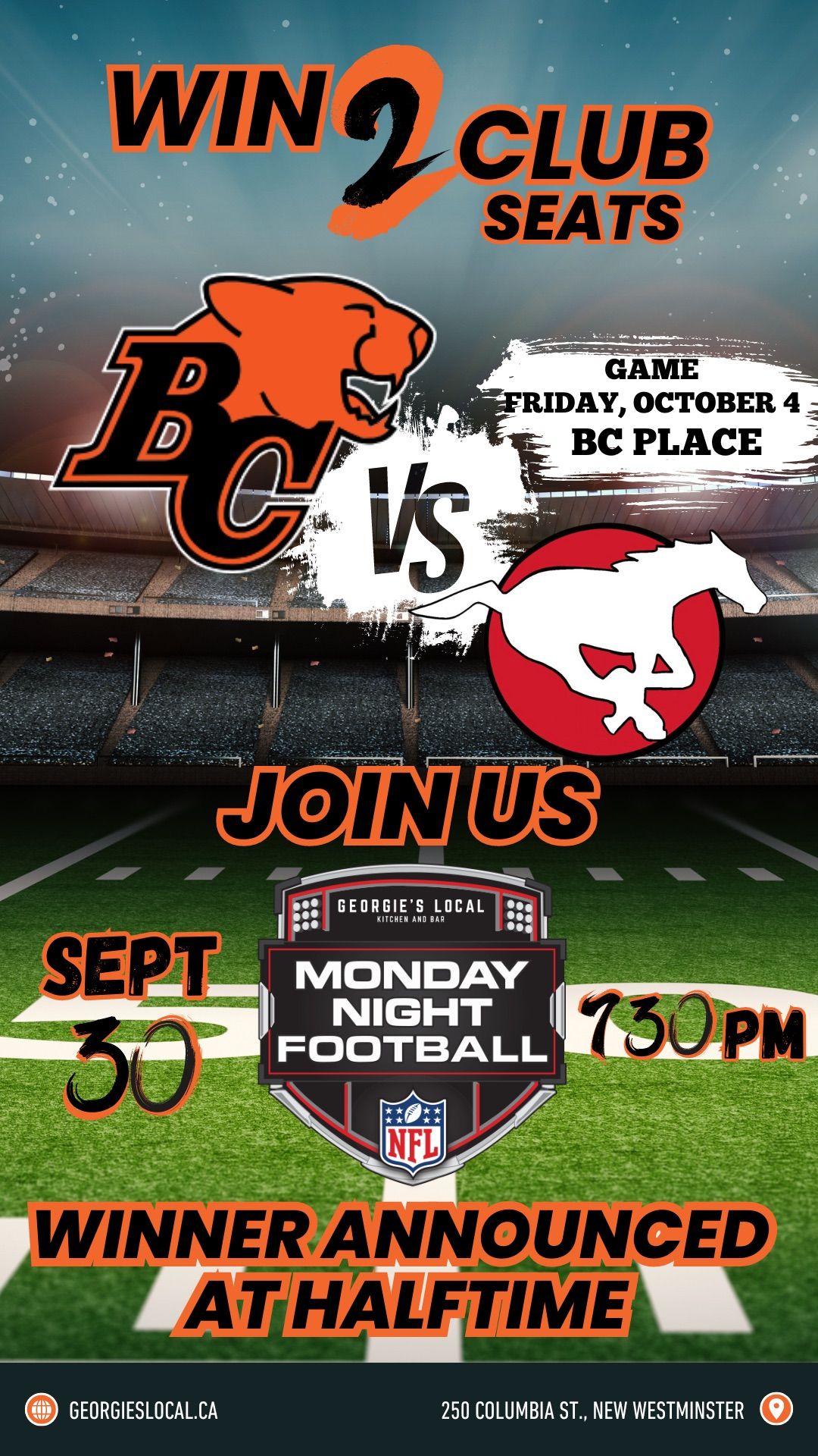 Club Seat Tickets Giveaway - BC Lions vs. Calgary Stampeders