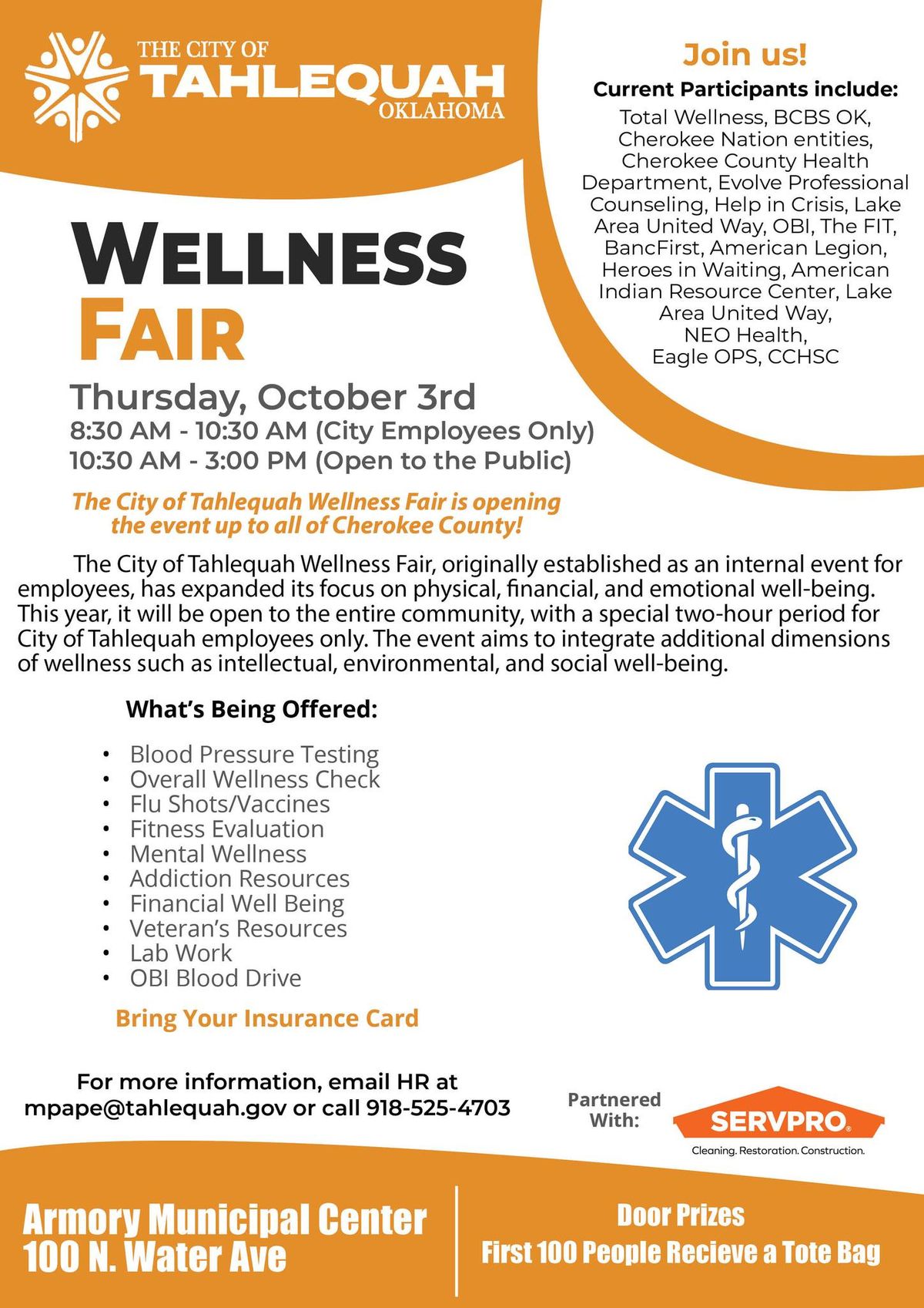 The City of Tahlequah Wellness Fair - Open to the Community!