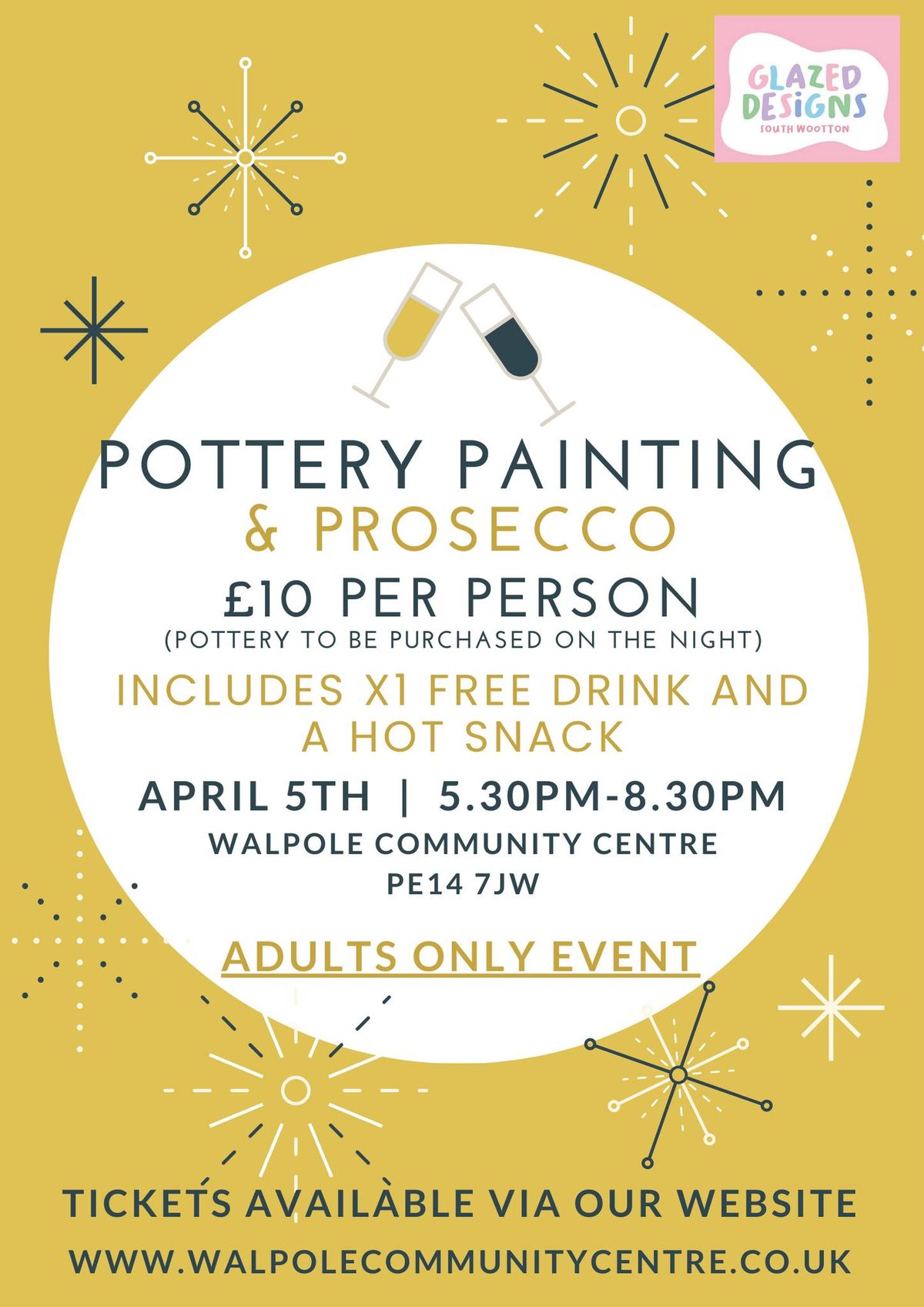 5th April, Adults Only, Pottery Painting & Prosecco evening