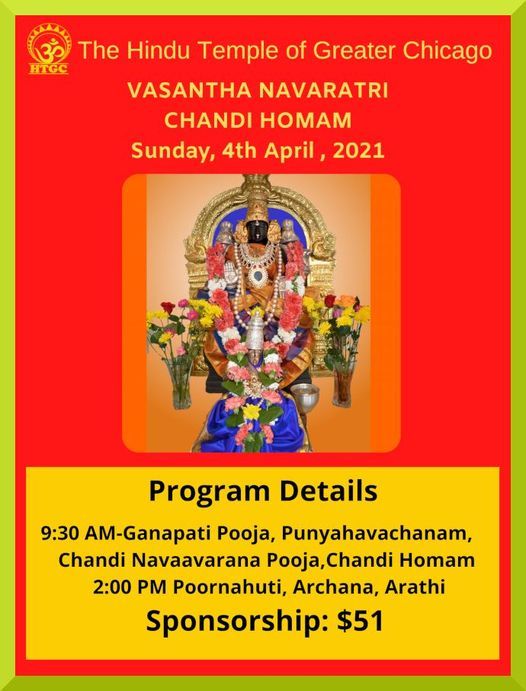 Vasantha Navaratri Chandi Homam, The Hindu Temple of Greater Chicago ...