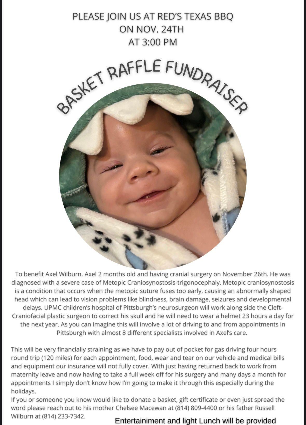 Basket Raffle fundraiser benefitting baby Axel