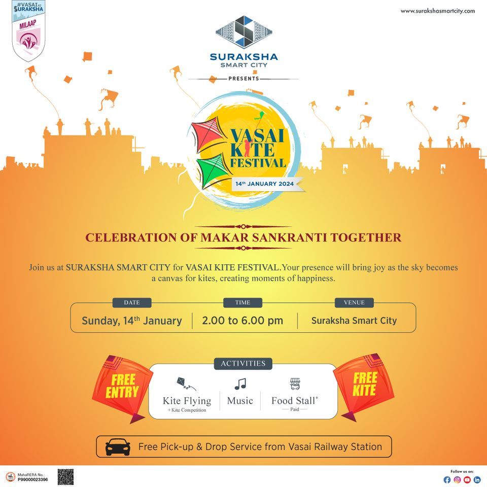 The Vasai Kite Festival 2024, Suraksha Smart City, Vasai, 14 January 2024