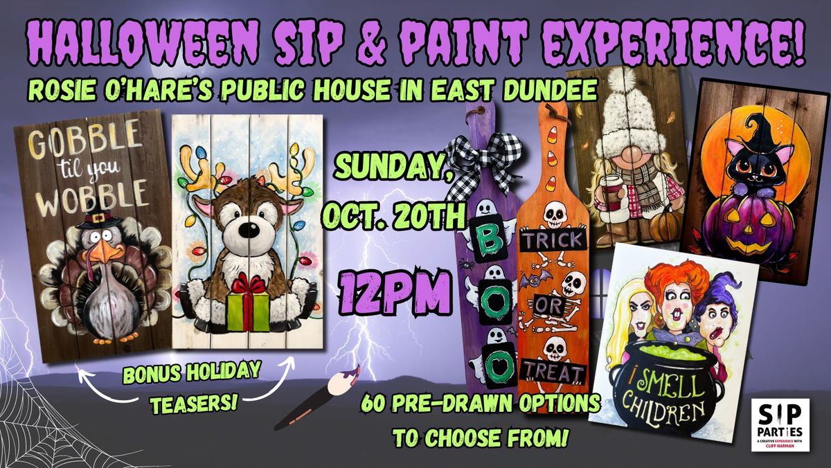 Pre-Drawn SIP & Paint Experience at Rosie O'Hare's in East Dundee! Sunday, Oct. 20th! 12pm