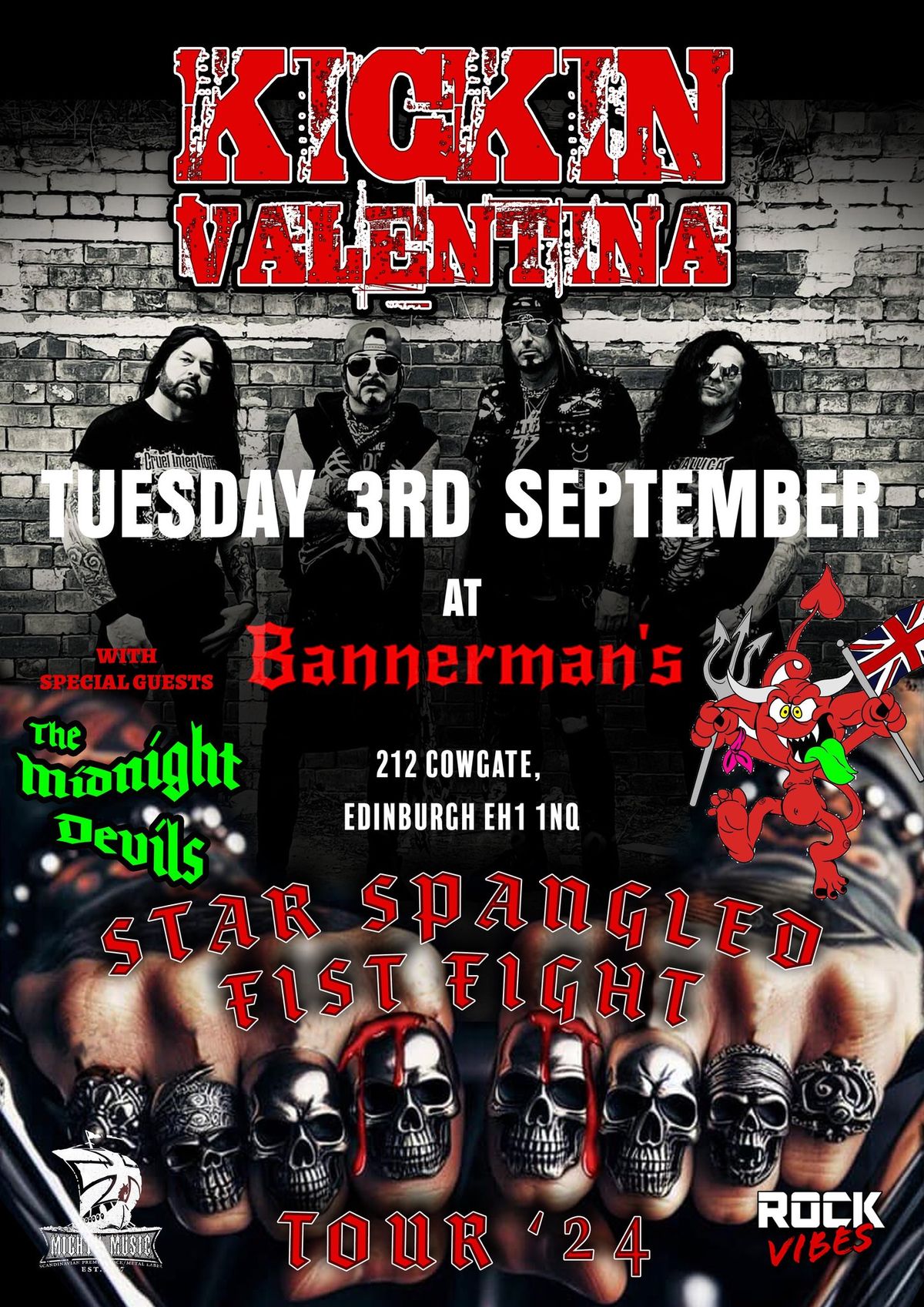 Kickin Valentina and special guests The Midnight Devils at Bannermans 