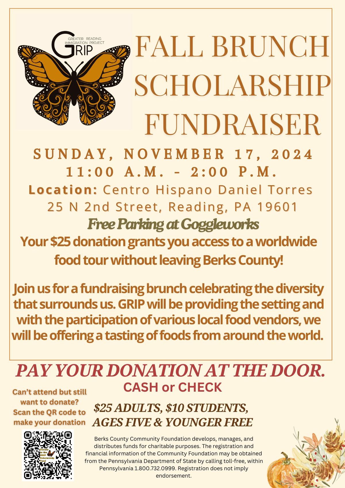 GRIP Fall Brunch Scholarship Fundraiser - *Please note, CASH or Check at the door.