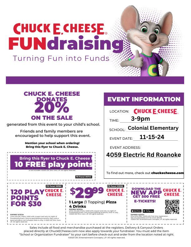 Dine to Donate at Chuck E Cheese