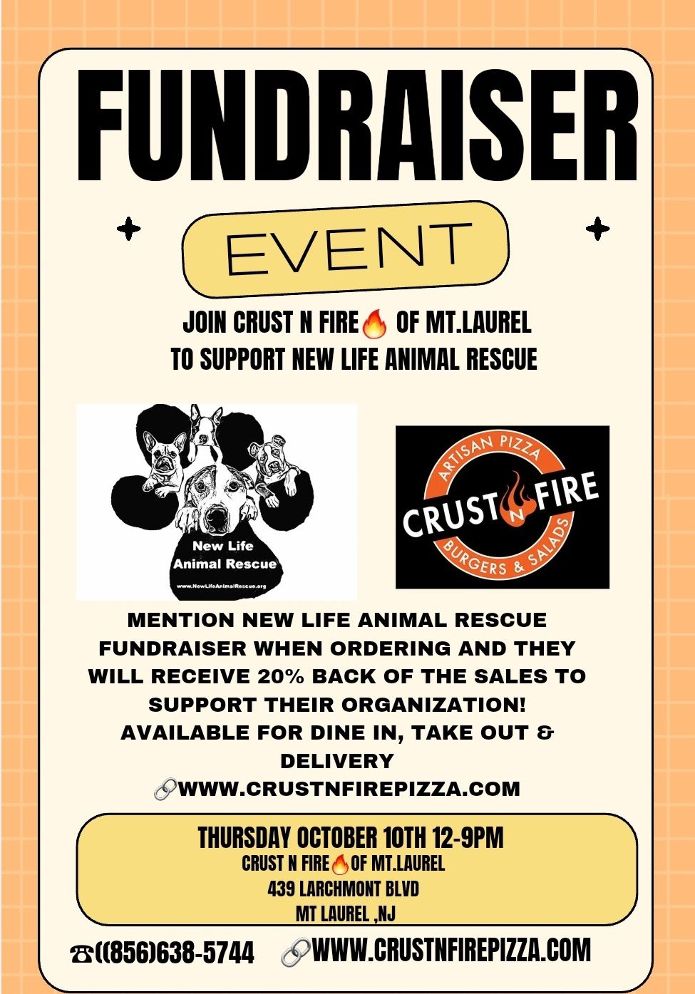 Crust N Fire New Life Animal Rescue Fundraiser!