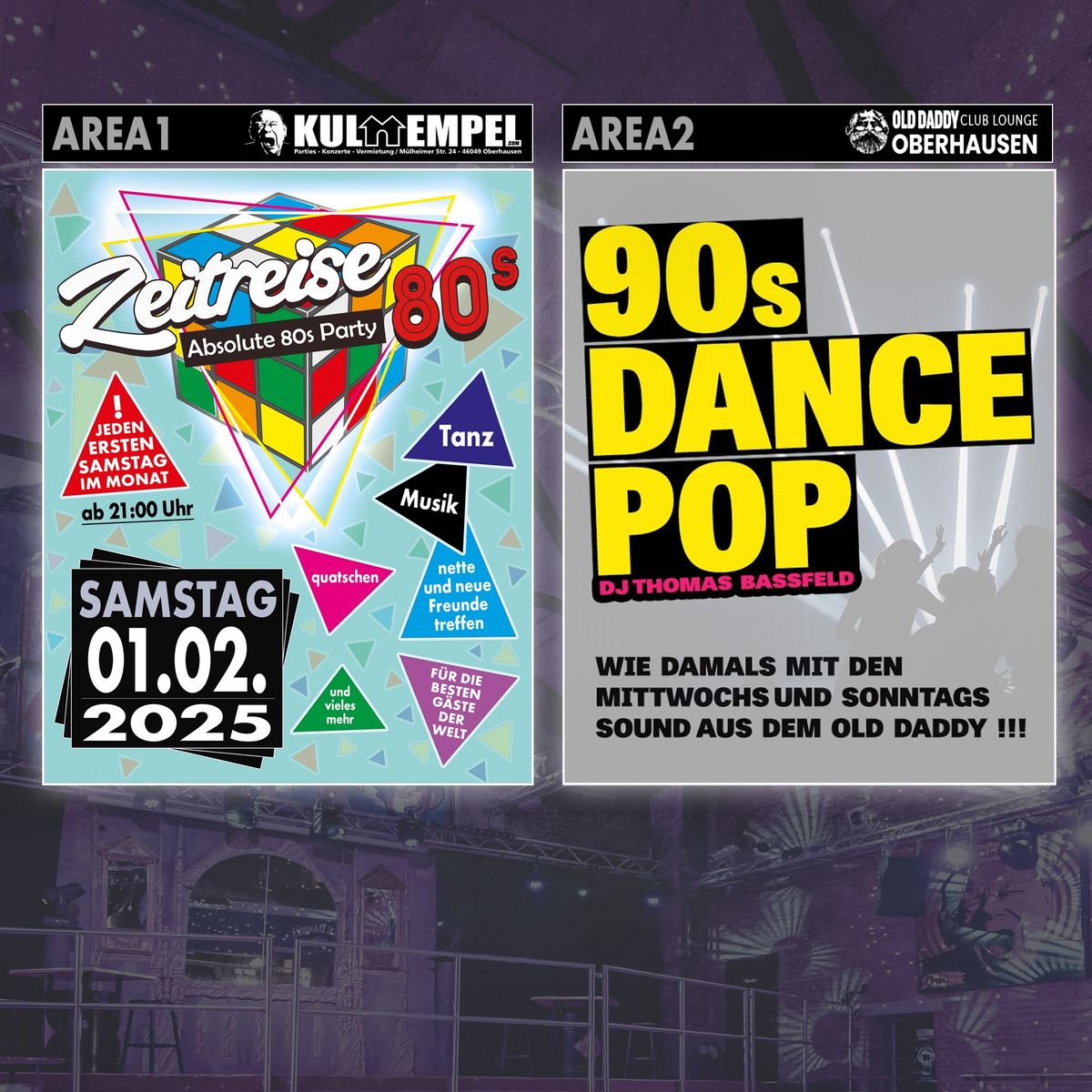 AREA1: Zeitreise - Absolute 80s Party | AREA2: 90s Dance Pop 