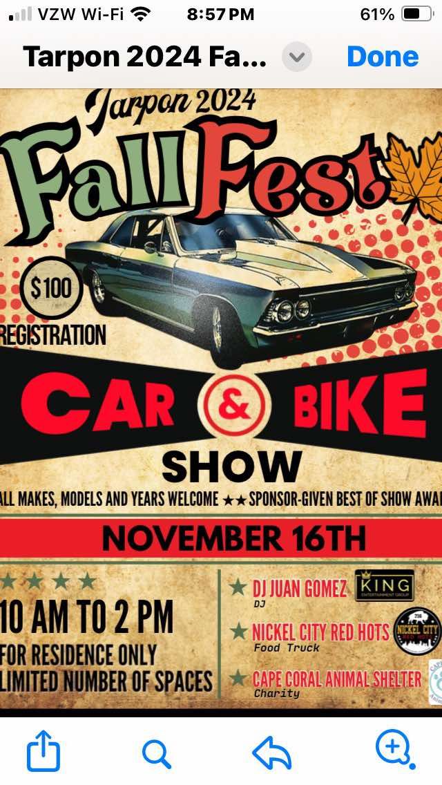 Tarpon 2024 Fall Fest Car and Bike Show