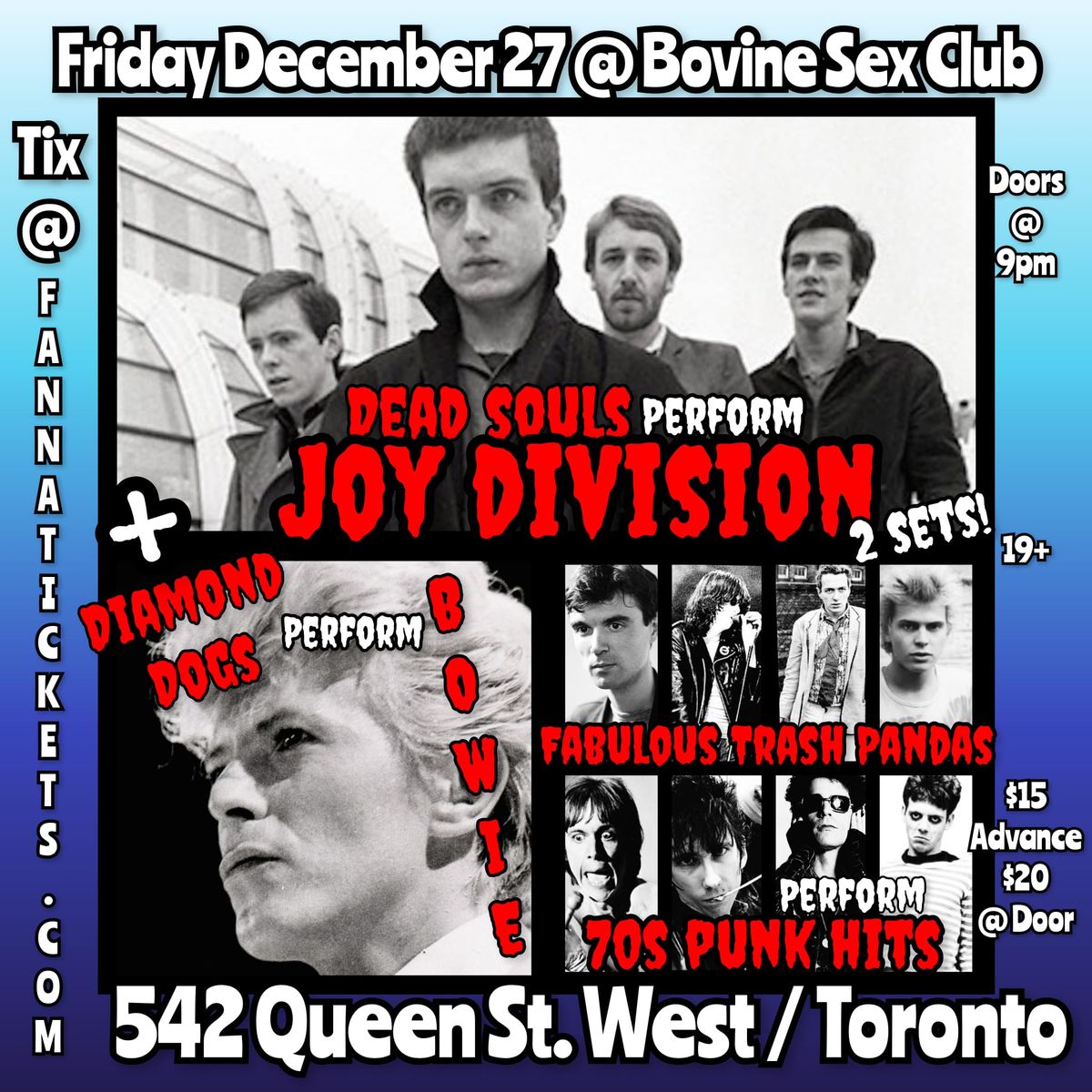 The Dead Souls (Joy Division Tribute) + 70s Punk Tribute and David Bowie Tribute at BOVINE!