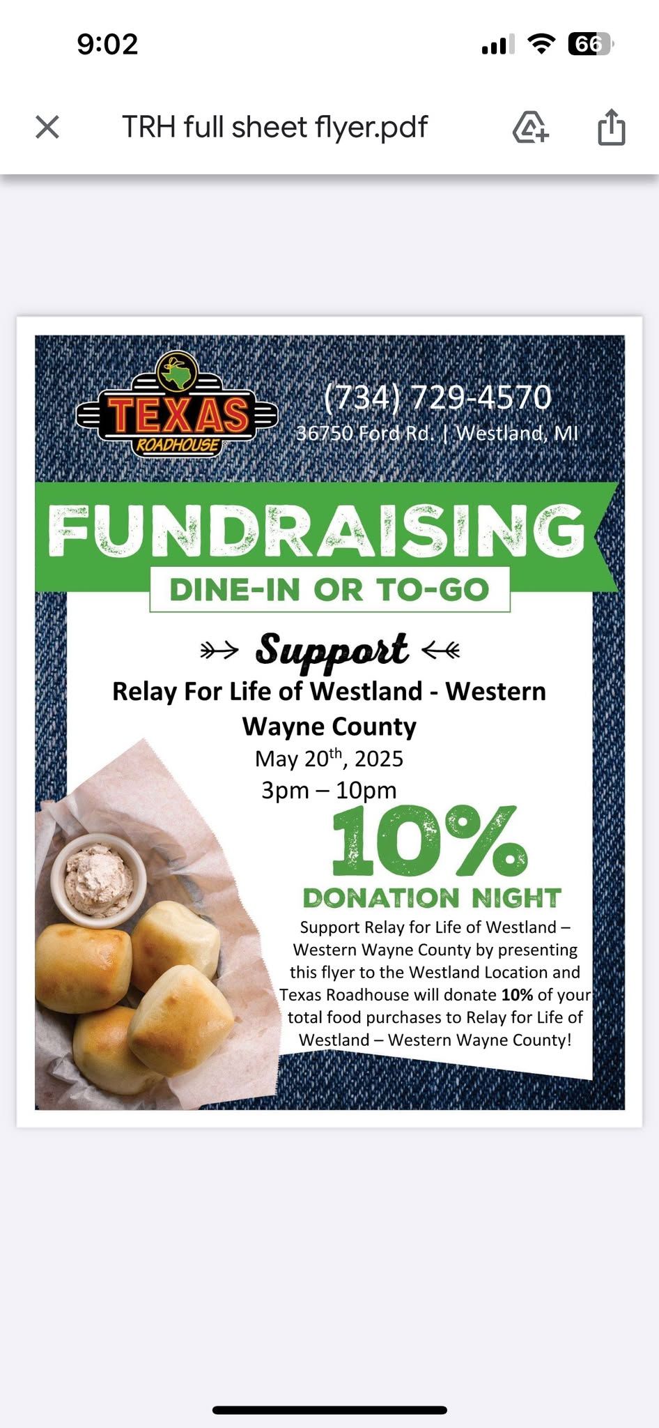 Texas Roadhouse Dine in or to go fundraiser 