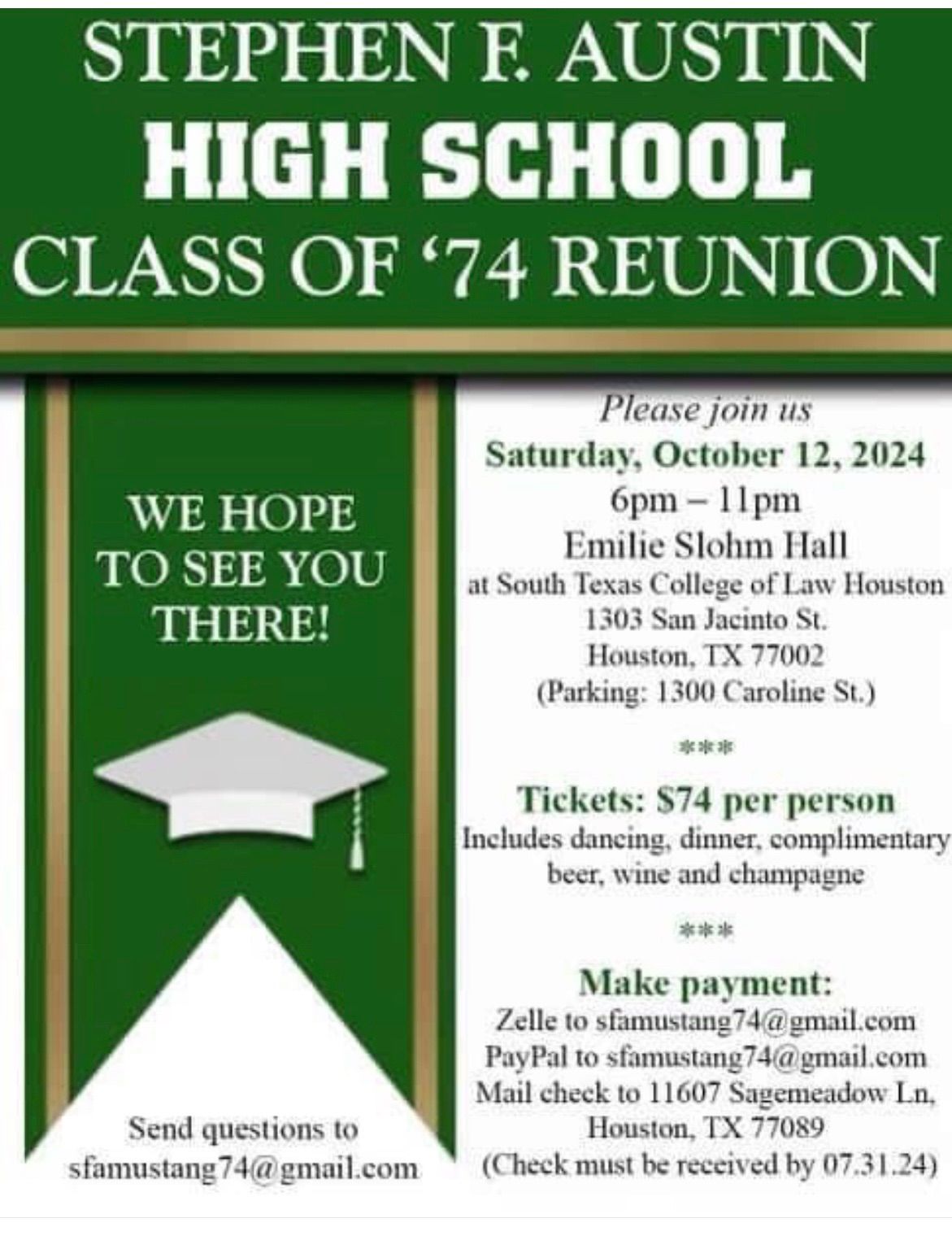 STEPHEN F AUSTIN CLASS OF \u201874 AND ALUMNI REUNION