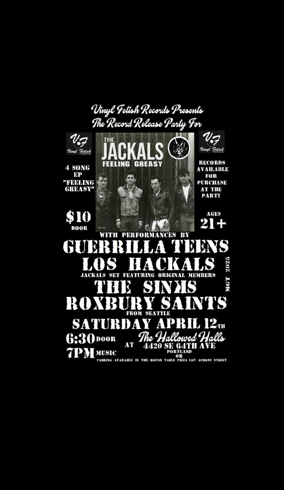 The Jackals Record Release Party Featuring Guerrilla Teens, Los Hackals, The Sin\u029es, Roxbury Saints