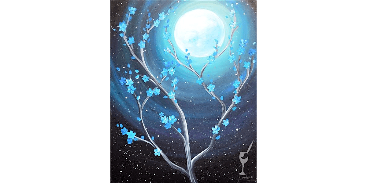Moonlit Teal Cherry Blossoms - Paint and Sip in San Antonio | Classpop!\u2122