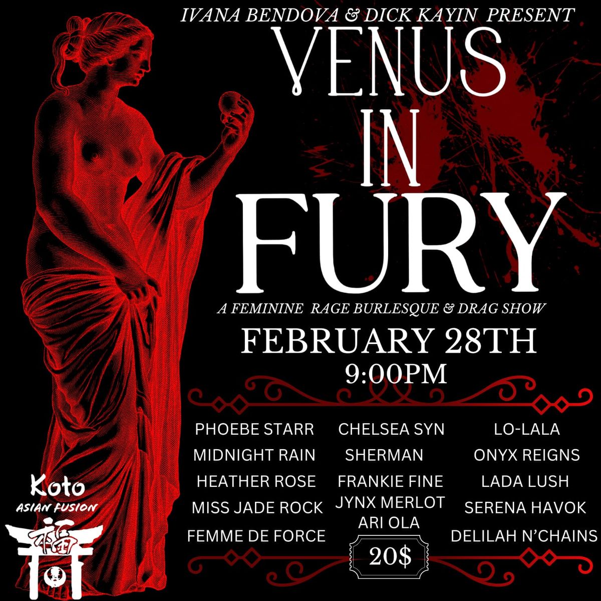 Koto Salem Welcomes -Venus in Fury( A feminine rage burlesque &drag show)