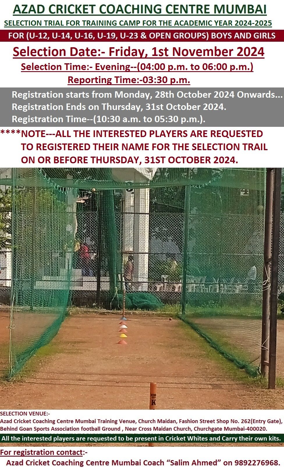 ACCC MUMBAI SELECTION TRIAL FOR TRAINING CAMP FOR THE ACADEMIC YEAR 2024-2025