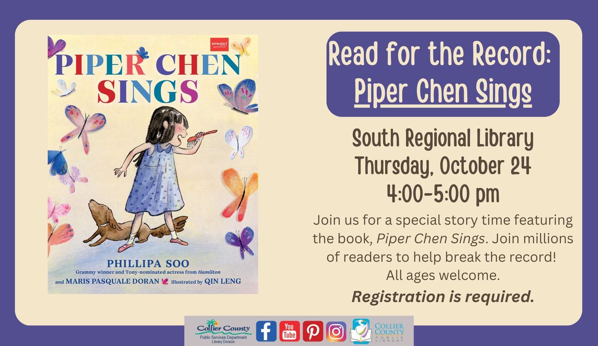 Read for the Record:  Piper Chen Sings at South Regional Library