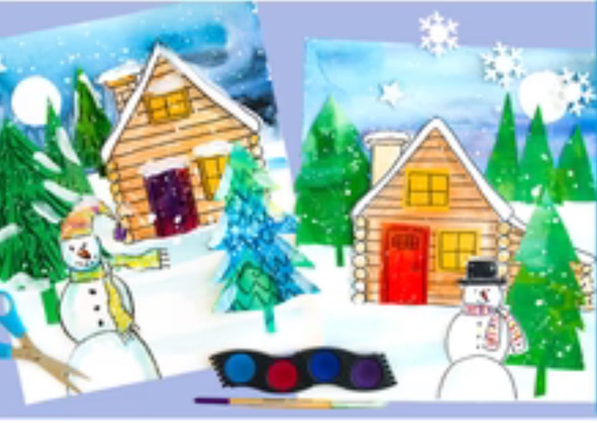 Kids Winter Break- Snowy Cabin in the woods\/Collage