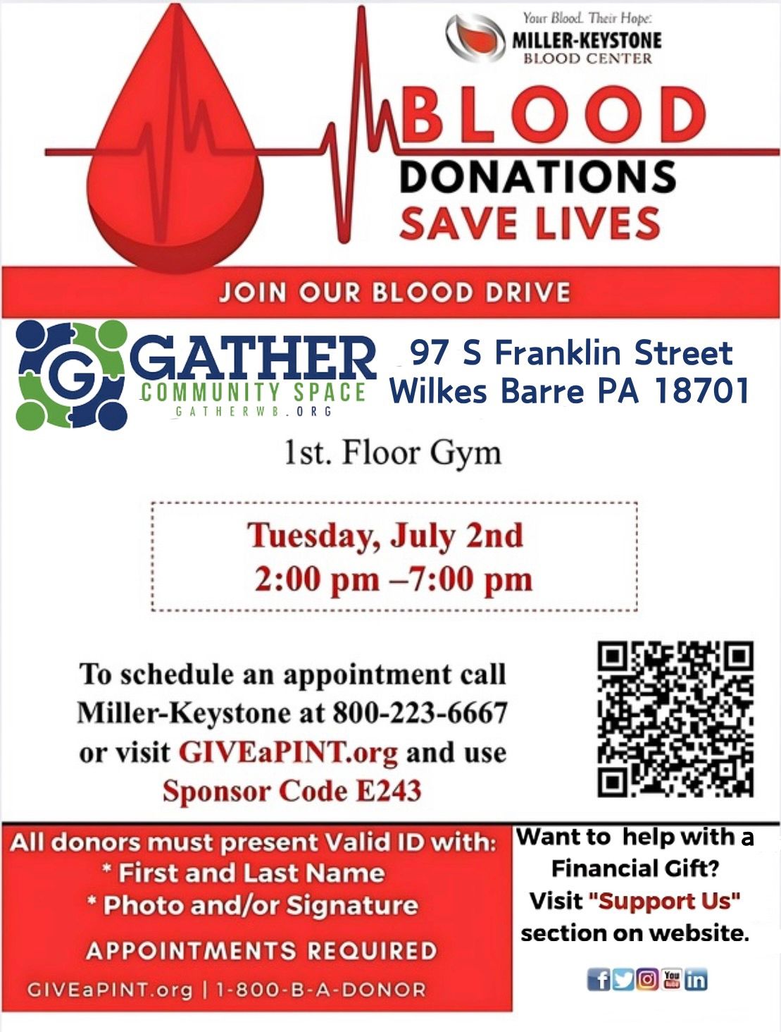 Miller-Keystone Blood Drive Hosted by Gather Community Space