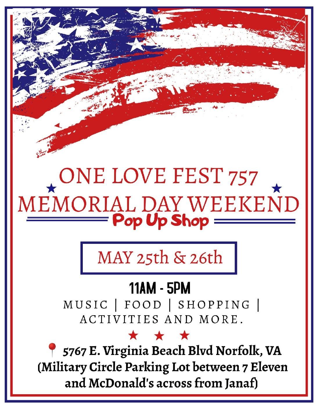 Memorial Day Weekend One Love Fest 757 Pop Up Shop 