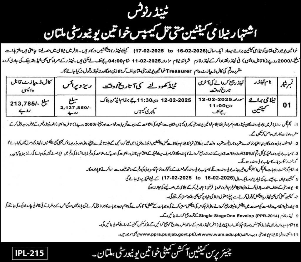 Canteen Auction at Women University Multan