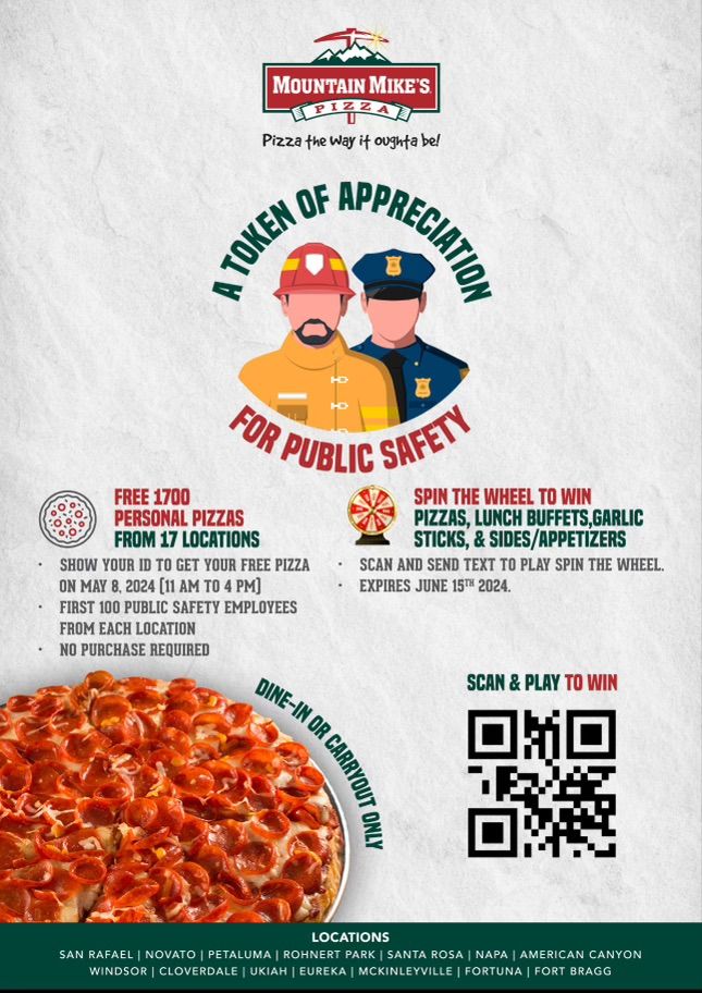 Free Personal Pizza for Police and Fire Employees