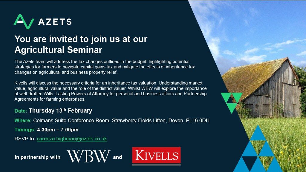 Agricultural Seminar with WBW Solicitors, Azets and Kivells