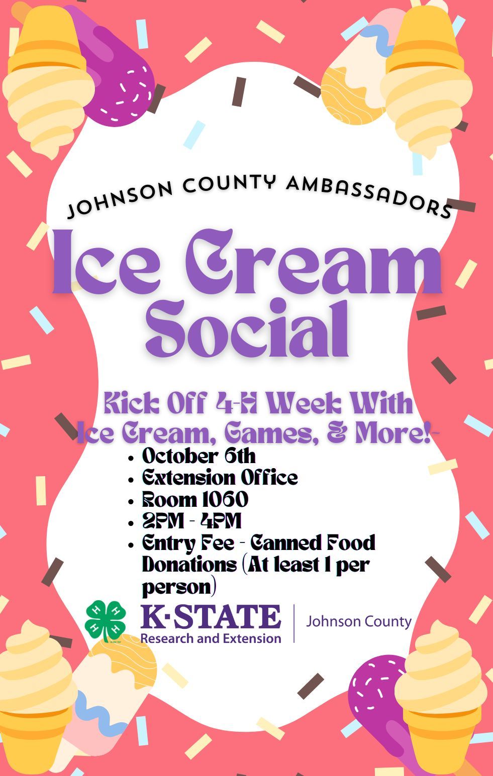 Bring a Friend for a FREE Ice Cream Social with Johnson County 4-H Ambassadors!