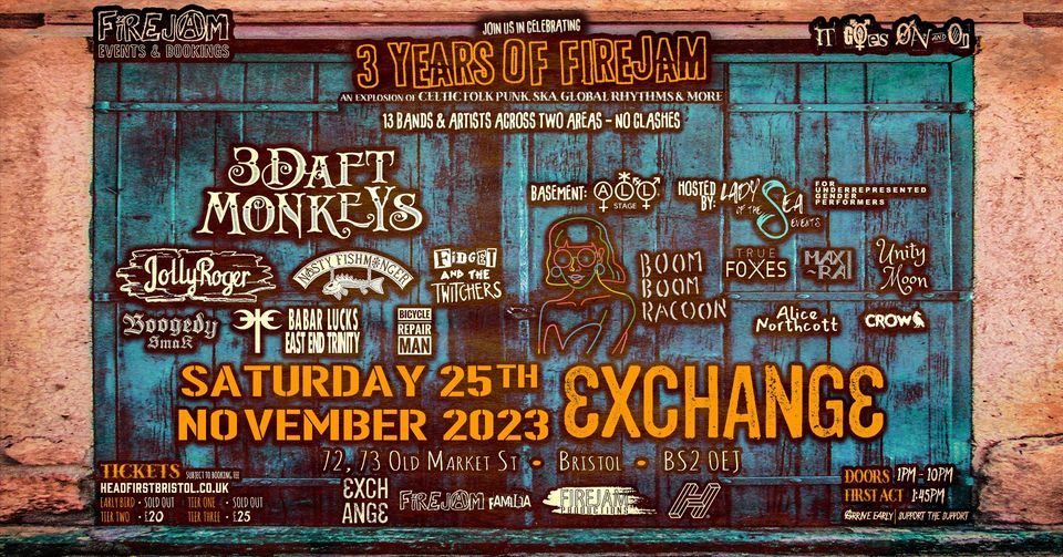 3 YEARS OF FIREJAM ALL DAYER | 13 ARTISTS & BANDS ACROSS TWO AREAS - NO CLASHES
