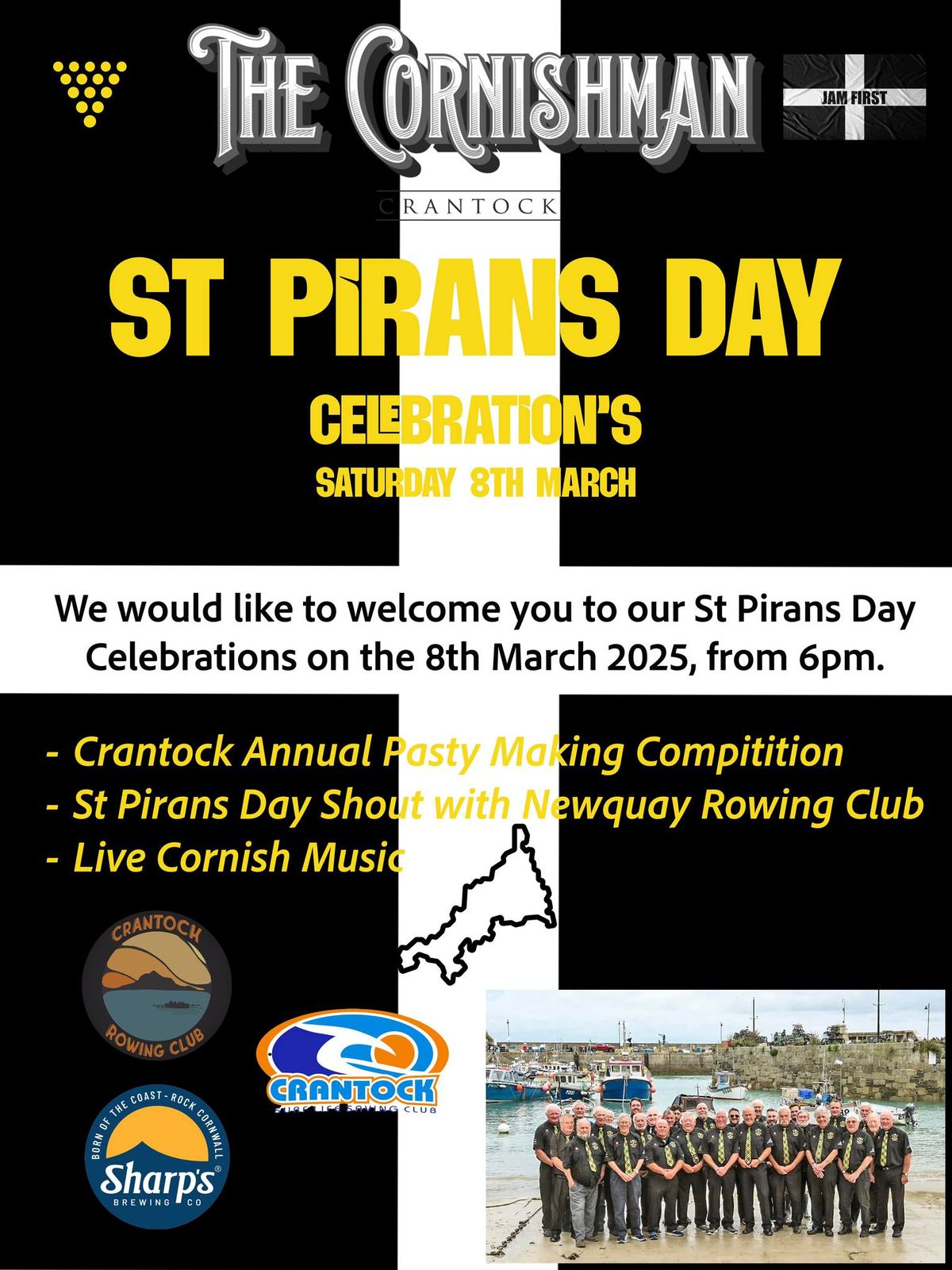 St Pirans Day at the Cornishman, with live music from Newquay Rowing Club + Annual Pasty Making Comp