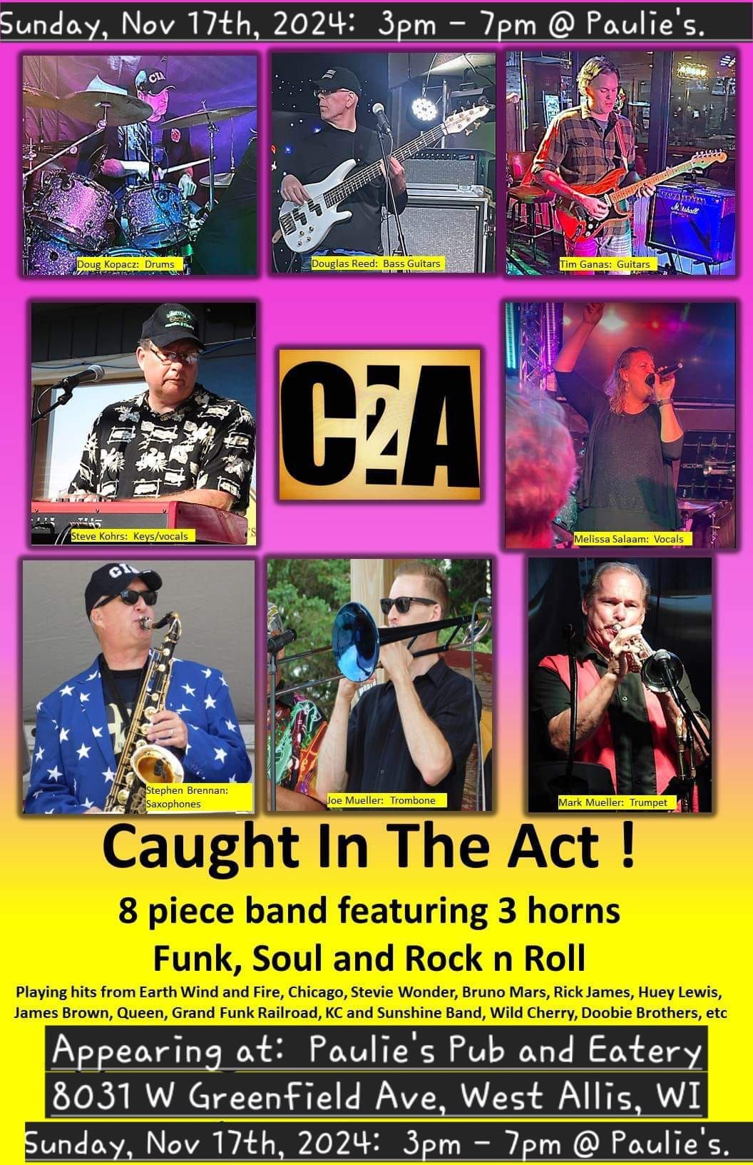 CIA at Paulie's:  Sunday, Nov 17th:  3pm - 7pm