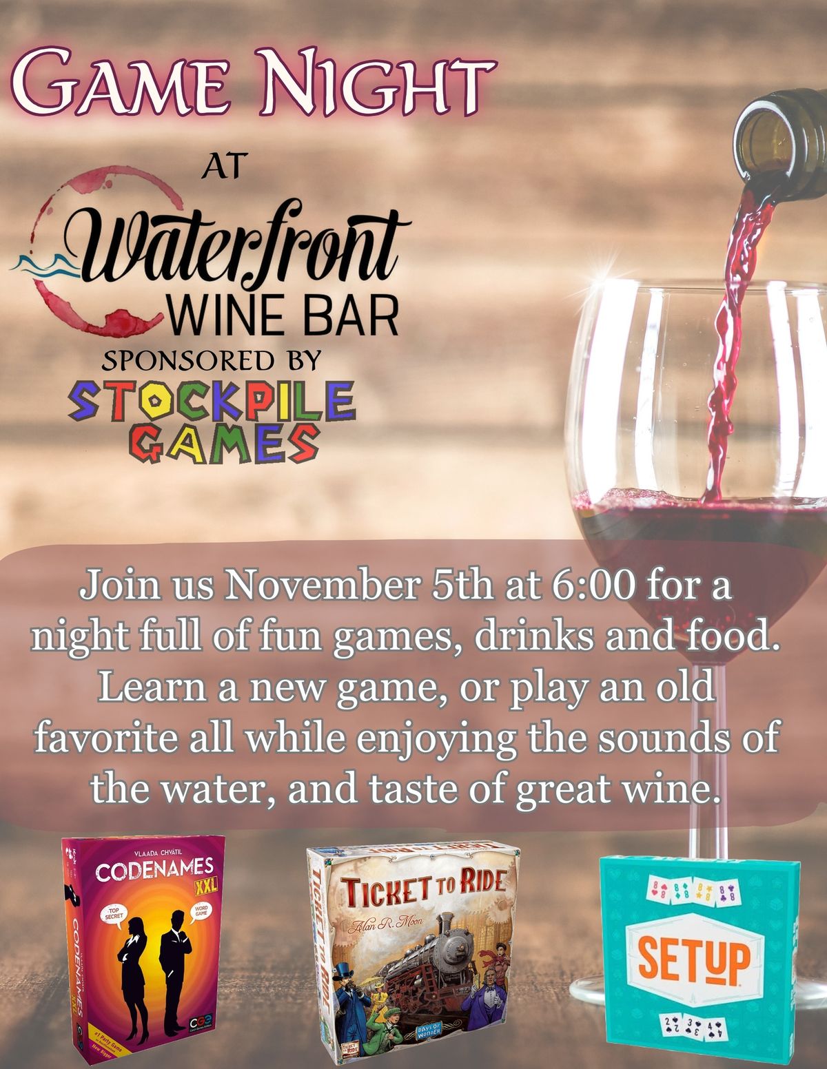 Game Night at the Waterfront Wine Bar