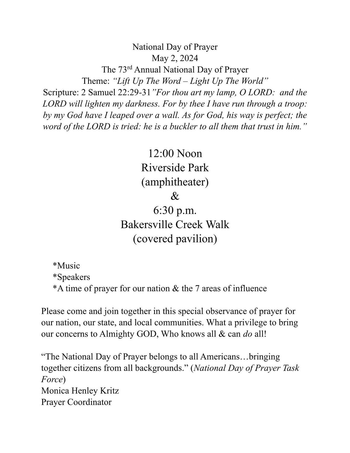 National Day of Prayer-Mitchell County Event
