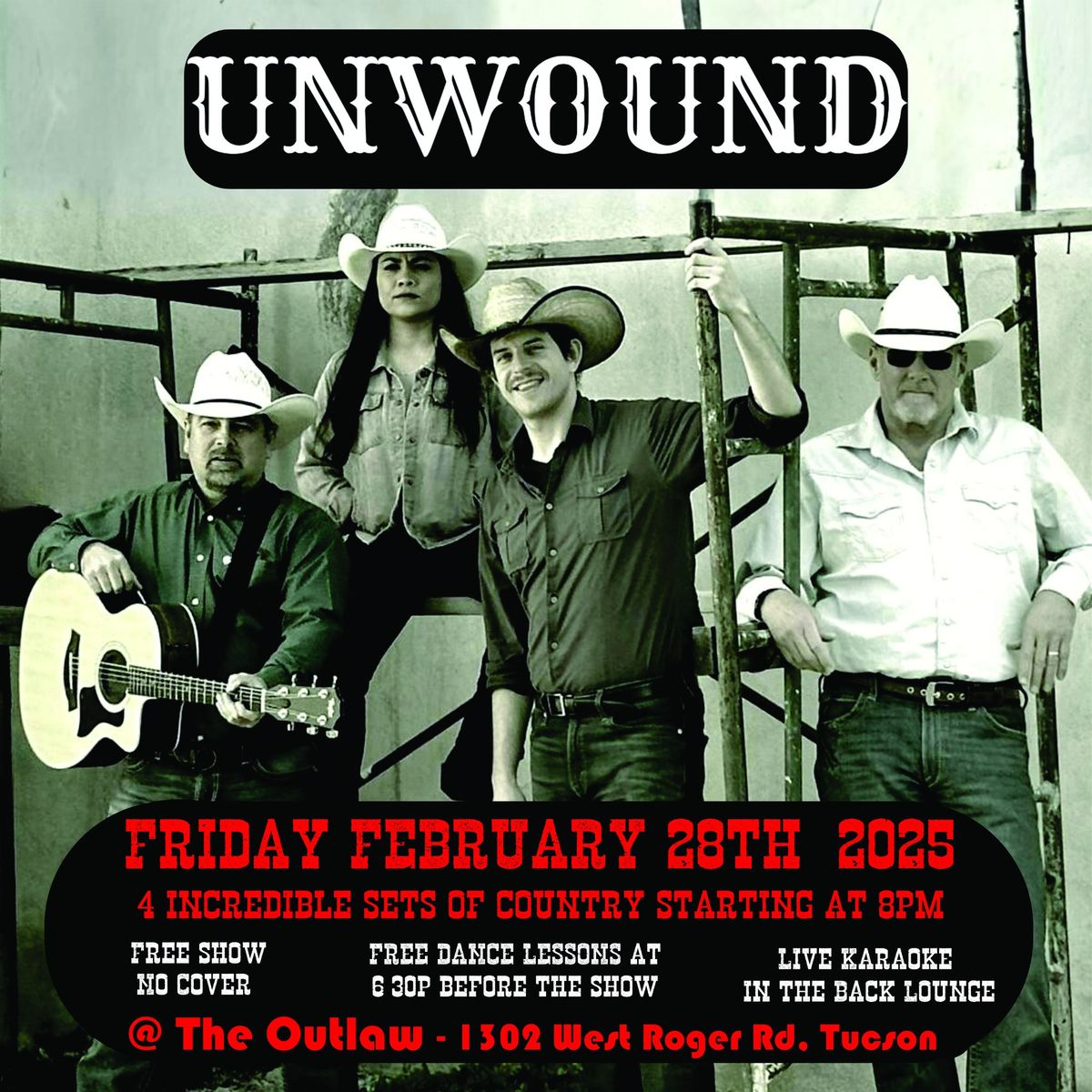 UNWOUND BAND - Live Country music & dancing @ THE OUTLAW - No cover charge!