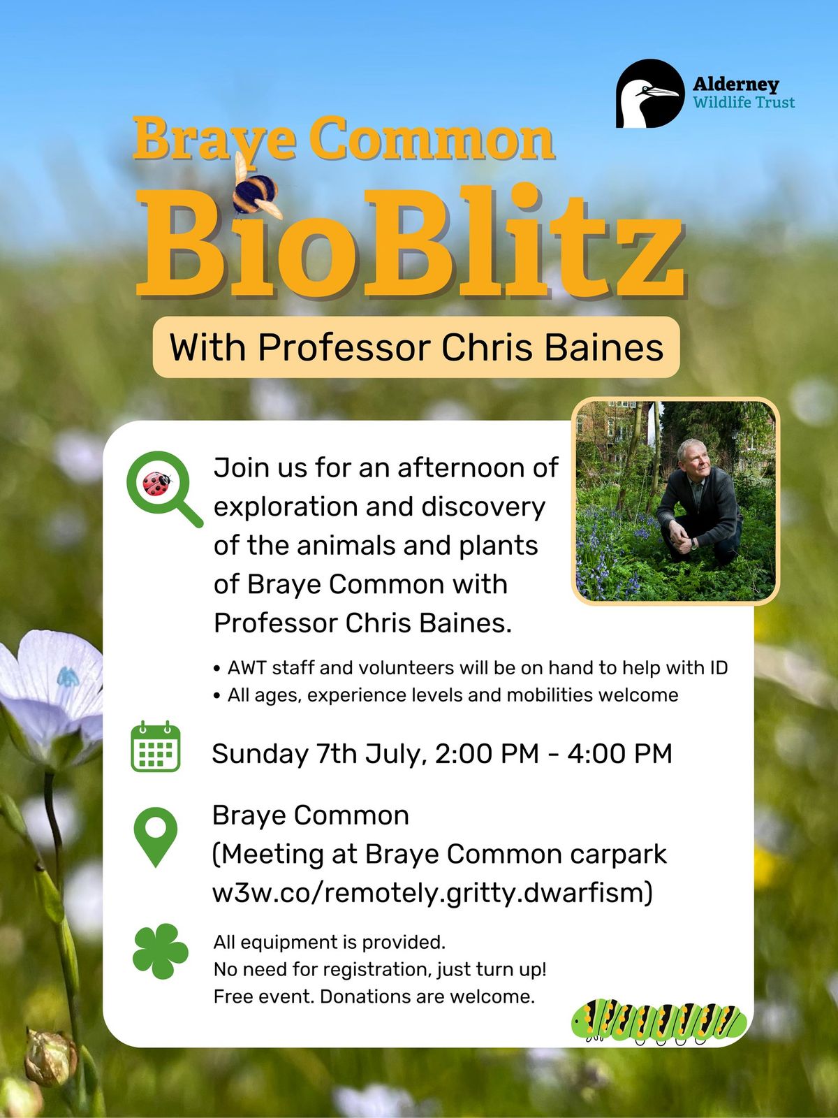 Braye Common BioBlitz with Professor Chris Baines