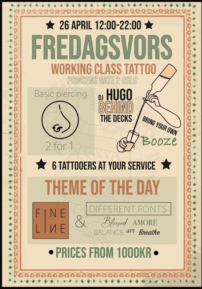 FredagsVors - AfterWork Tattoo \/ Fine Line & Fonts + Piercing!