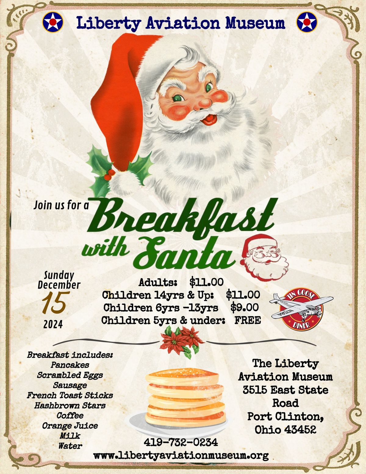 Breakfast with Santa at the Liberty Aviation Museum, Dec 15th, 2024