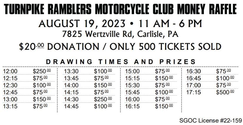 2023 Turnpike Ramblers MC Money Raffle