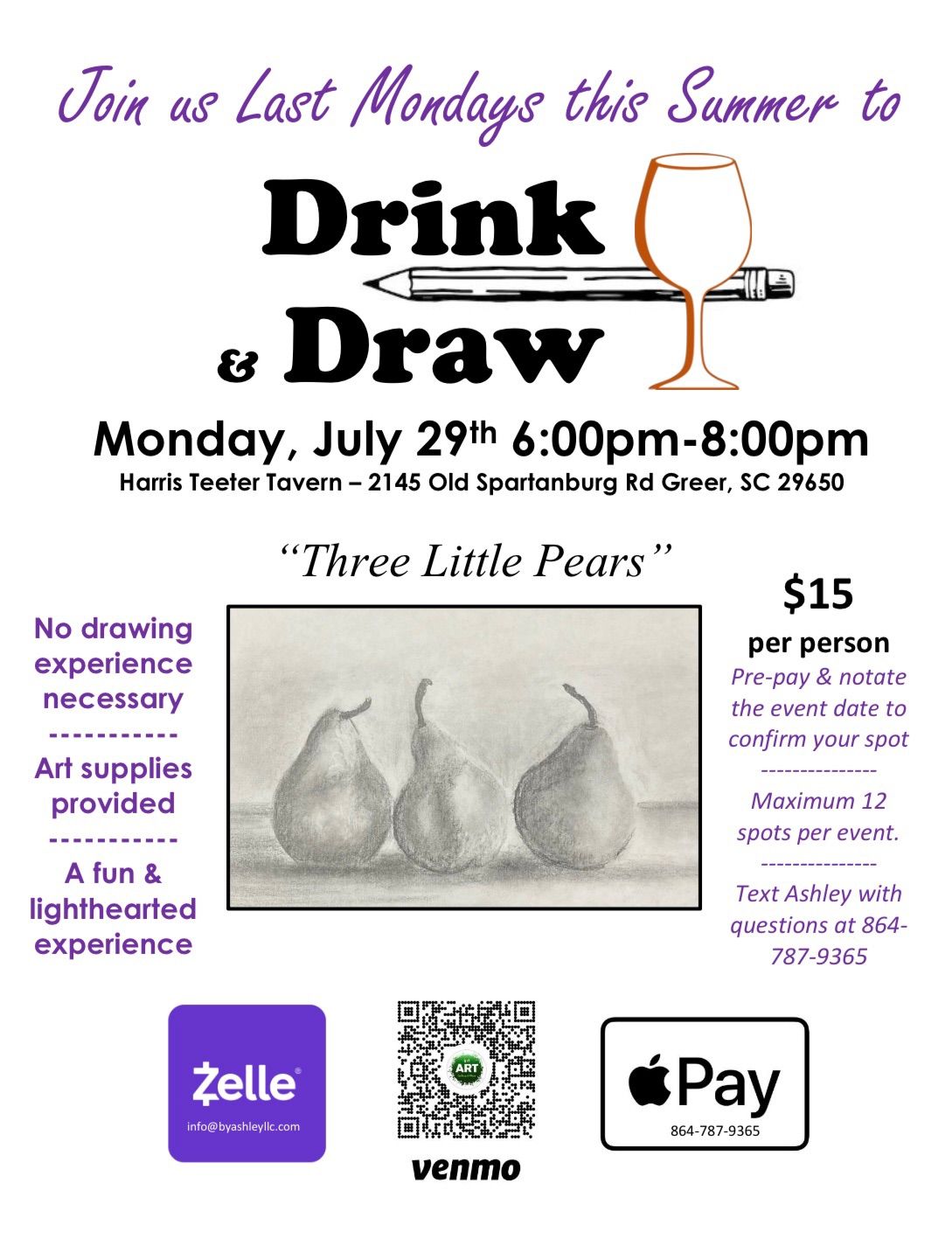 July Drink & Draw Event - \u201cThree Little Pears\u201d